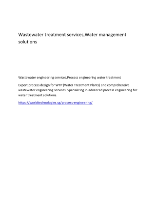 Wastewater treatment services,Water management solutions