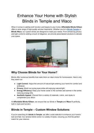 Enhance Your Home with Stylish Blinds in Temple and Waco