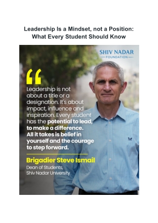 Leadership Is a Mindset, not a Position-What Every Student Should Know