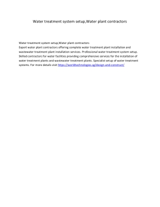 Water treatment system setup,Water plant contractors