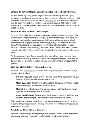 Sahadan TV ile Canlı Maç İzle Deneyimi Ücretsiz ve Kesintisiz Futbol Keyfi