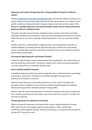 Depression and Anxiety Therapist Near Me Finding Qualified Therapists for Effective Support