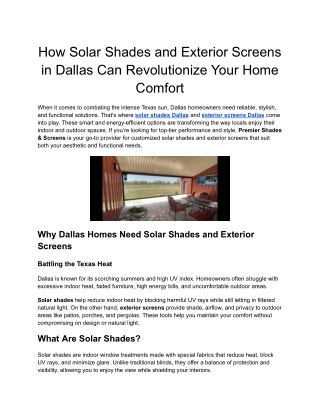 How Solar Shades and Exterior Screens in Dallas Can Revolutionize Your Home Comfort