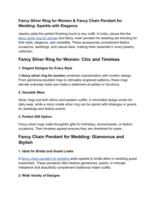 Fancy Silver Ring for Women & Fancy Chain Pendant for Wedding_ Sparkle with Elegance