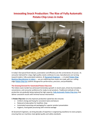 Innovating Snack Production The Rise of Fully Automatic Potato Chip Lines in India