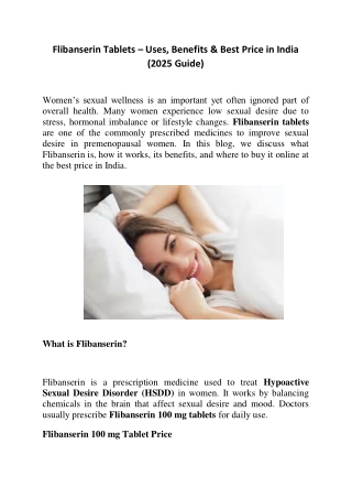 Flibanserin Tablets – Uses, Benefits & Best Price in India (2025 Guide)