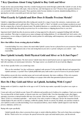 Is Uphold Legit for Buying Gold and Silver? A Straightforward Q&A