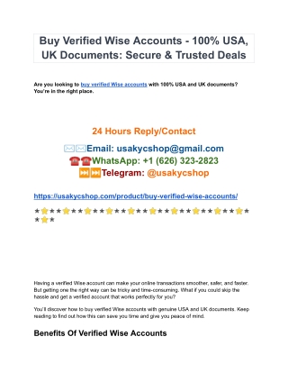 Buy Verified Wise Account - USA PVA Marketing