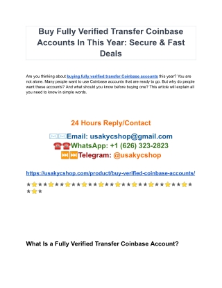 Buy Verified Transfer Coinbase Accounts Fast and Securely