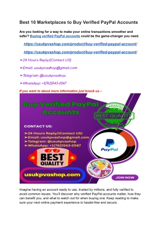 Best 10 Marketplaces to Buy Verified PayPal Accounts