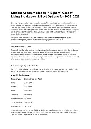 Student Accommodation in Egham: Cost of Living Breakdown & Best Options for 2025