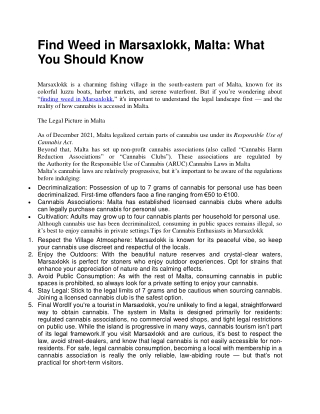 Find Weed in Marsaxlokk, Malta What You Should Know