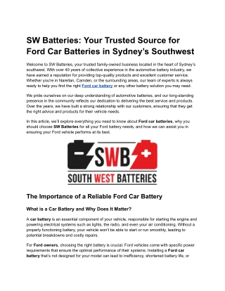 SW Batteries_ Your Trusted Source for Ford Car Batteries in Sydney’s Southwest