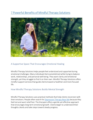 7 Powerful Benefits of Mindful Therapy Solutions