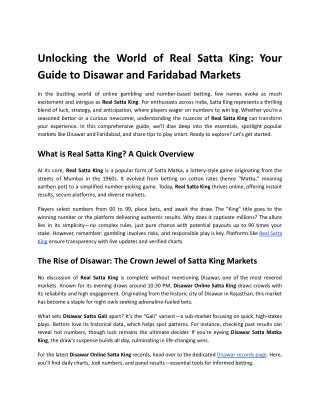 Unlocking the World of Real Satta King_ Your Guide to Disawar and Faridabad Markets