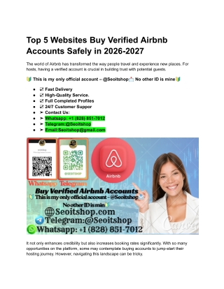 Top 5 Websites Buy Verified Airbnb Accounts Safely in 2026-2027