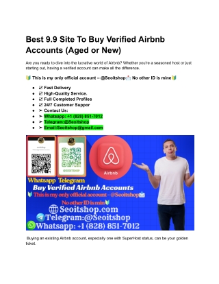 Best 9.9 Site To Buy Verified Airbnb Accounts (Aged or New)