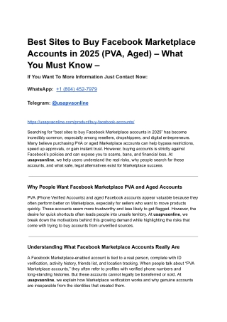 Best Sites to Buy Facebook Marketplace Accounts in 2025 (PVA, Aged) – What You Must Know –