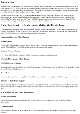 Auto Glass Repair vs. Replacement: Making the Right Choice