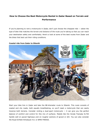 How to Choose the Best Motorcycle Rental in Zadar Based on Terrain and Performance