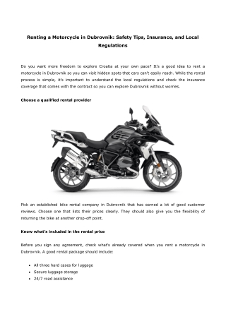 Renting a Motorcycle in Dubrovnik Safety Tips, Insurance, and Local Regulations