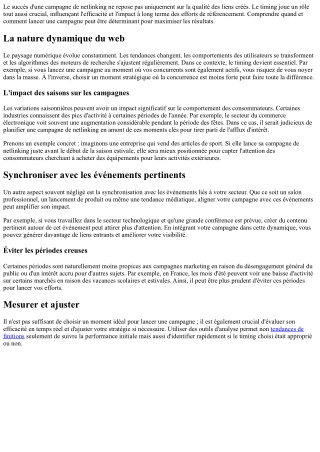 Connaître l'importance du timing lors des campagnes.