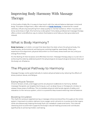 E - Improving Body Harmony With Massage Therapy