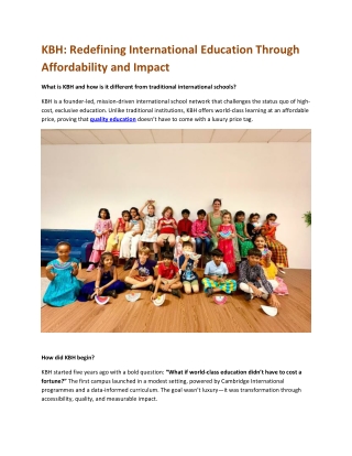 KBH Redefining International Education Through Affordability and Impact