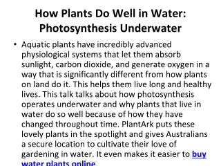 Photosynthesis Underwater: How Aquatic Plants Thrive