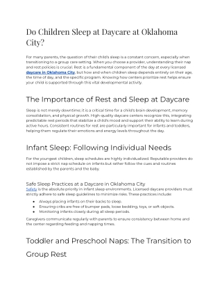 E - Do Children Sleep at Daycare at Oklahoma City