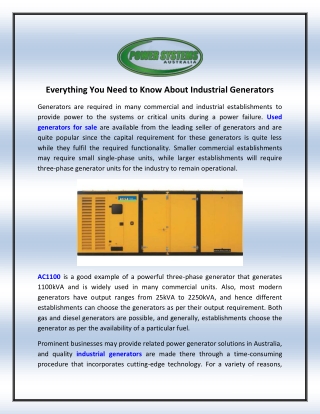 Everything You Need to Know About Industrial Generators