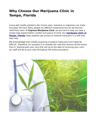 Why Choose Our Marijuana Clinic in Tampa, Florida
