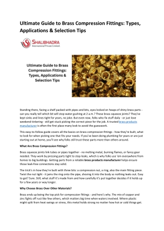 Ultimate Guide to Brass Compression Fittings
