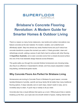 Brisbane’s Concrete Flooring Revolution: A Modern Guide for Smarter Homes & Outd