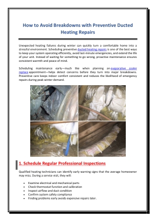 How to Avoid Breakdowns with Preventive Ducted Heating Repairs
