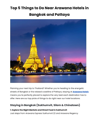 Top 5 Things to Do Near Arawana Hotels in Bangkok and Pattaya