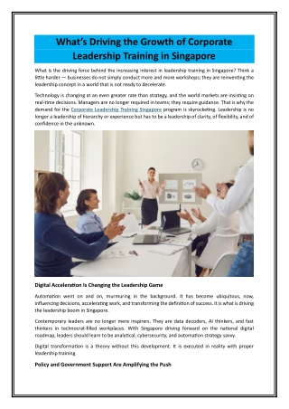 What’s Driving the Growth of Corporate Leadership Training in Singapore