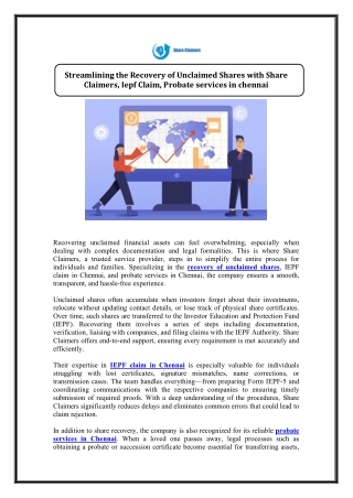 RECOVERY OF UNCLAIMED SHARES