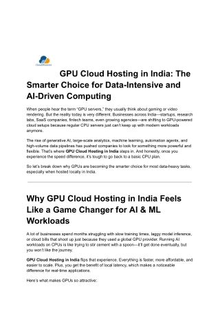 GPU Cloud Hosting in India_ The Smarter Choice for Data-Intensive and AI-Driven Computing