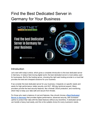 Find the best Dedicated Server in Germany for your Business