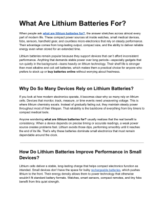 What Are Lithium Batteries For