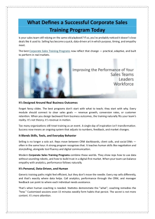What Defines a Successful Corporate Sales Training Program Today