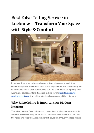Best False Ceiling Service in Lucknow – Transform Your Space with Style & Comfort