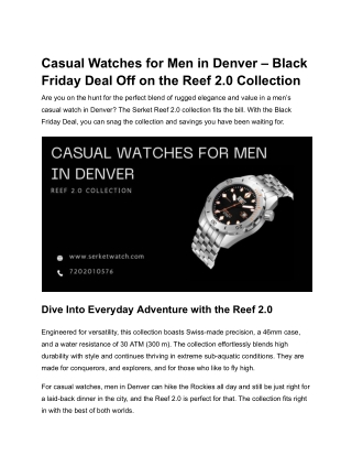 Casual Watches for Men in Denver – Black Friday Deal Off on the Reef 2.0 Collection