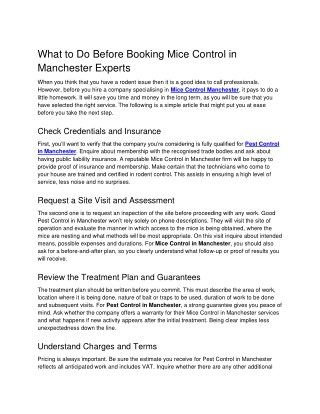 What to Do Before Booking Mice Control in Manchester Experts