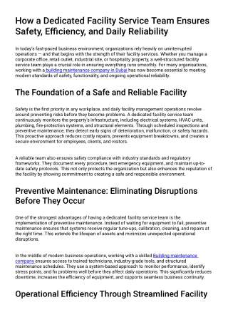 How a Dedicated Facility Service Team Ensures Safety, Efficiency, and Daily Reliability