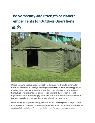 The Versatility and Strength of Modern Temper Tents for Outdoor Operations
