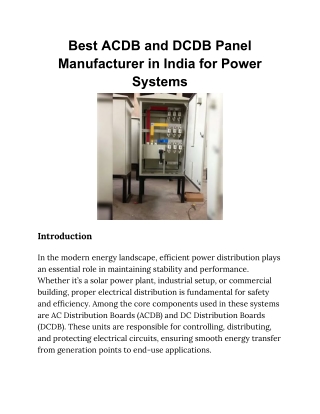 Best ACDB and DCDB Panel Manufacturer in India for Power Systems