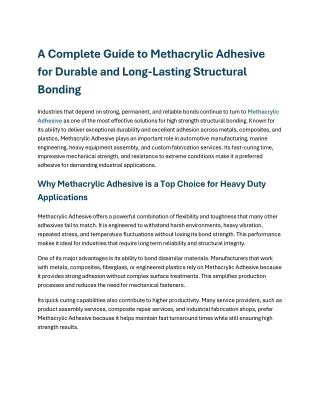 A Complete Guide to Methacrylic Adhesive for Durable and Lon