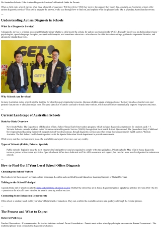 Do Australian Schools Offer Autism Diagnostic Services? A Practical Guide for Pa